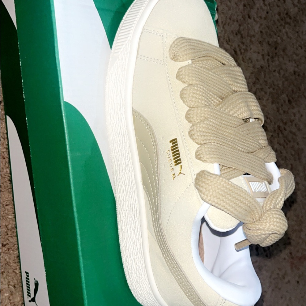 Puma Cream Suede Sneakers with Gold Details